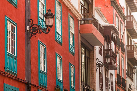 Canary Islands-La Palma Island-Santa Cruz de la Palma-traditional Canarian house balconies White Modern Wood Framed Art Print with Double Matting by Bibikow, Walter