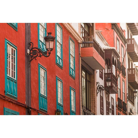 Canary Islands-La Palma Island-Santa Cruz de la Palma-traditional Canarian house balconies Black Modern Wood Framed Art Print with Double Matting by Bibikow, Walter