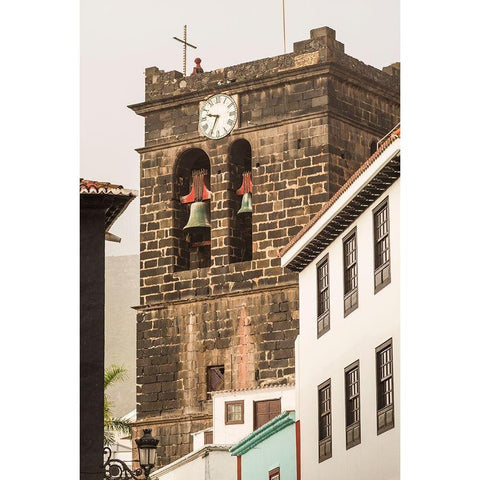 Canary Islands-La Palma Island-Santa Cruz de la Palma-Plaza Espana-Iglesia del Salvador church Black Modern Wood Framed Art Print by Bibikow, Walter