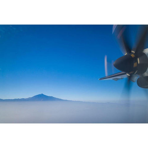 Canary Islands-Tenerife Island-aerial view of El Teide Mountain from propeller-driver airliner Black Modern Wood Framed Art Print by Bibikow, Walter