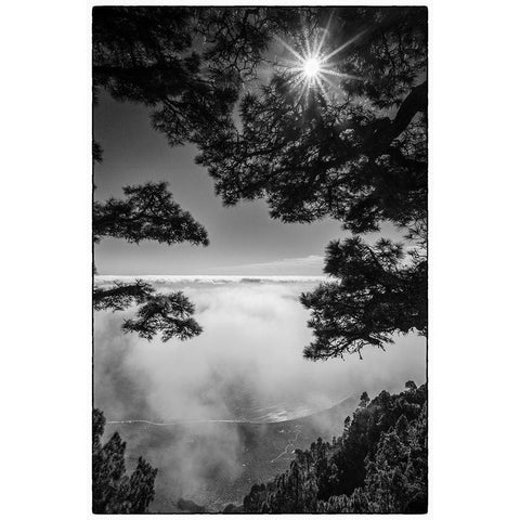 Canary Islands-El Hierro Island-Mirador de las Playas-elevated view of the east coast with fog White Modern Wood Framed Art Print by Bibikow, Walter