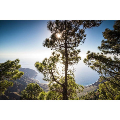 Canary Islands-El Hierro Island-Mirador de las Playas-elevated view of the east coast Black Modern Wood Framed Art Print with Double Matting by Bibikow, Walter