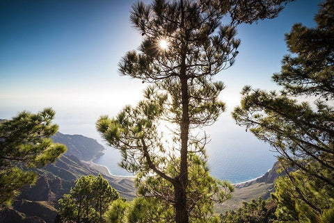 Canary Islands-El Hierro Island-Mirador de las Playas-elevated view of the east coast White Modern Wood Framed Art Print with Double Matting by Bibikow, Walter