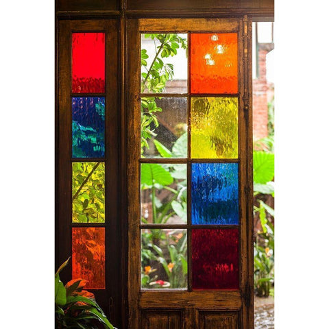 Canary Islands-Tenerife Island-La Orotava-traditional Canarian house with stained glass windows White Modern Wood Framed Art Print by Bibikow, Walter