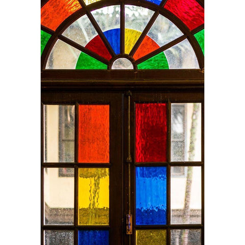 Canary Islands-Tenerife Island-La Orotava-traditional Canarian house with stained glass windows Black Modern Wood Framed Art Print by Bibikow, Walter