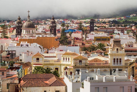 Canary Islands-Tenerife Island-San Cristobal de La Laguna-elevated view of the historical center Black Ornate Wood Framed Art Print with Double Matting by Bibikow, Walter