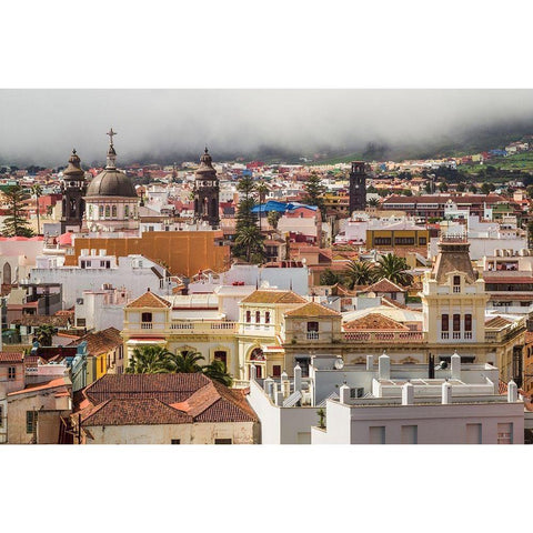 Canary Islands-Tenerife Island-San Cristobal de La Laguna-elevated view of the historical center Black Modern Wood Framed Art Print by Bibikow, Walter