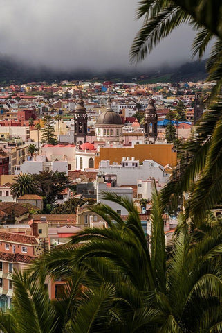 Canary Islands-Tenerife Island-San Cristobal de La Laguna-elevated view of the historical center White Modern Wood Framed Art Print with Double Matting by Bibikow, Walter