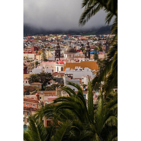 Canary Islands-Tenerife Island-San Cristobal de La Laguna-elevated view of the historical center Black Modern Wood Framed Art Print by Bibikow, Walter