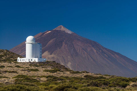 Canary Islands-Tenerife Island-El Teide Mountain-Observatorio del Teide-astronomical observatory White Modern Wood Framed Art Print with Double Matting by Bibikow, Walter