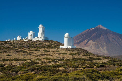 Canary Islands-Tenerife Island-El Teide Mountain-Observatorio del Teide-astronomical observatory White Modern Wood Framed Art Print with Double Matting by Bibikow, Walter