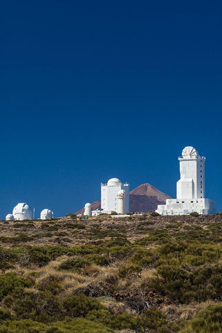 Canary Islands-Tenerife Island-El Teide Mountain-Observatorio del Teide-astronomical observatory White Modern Wood Framed Art Print with Double Matting by Bibikow, Walter