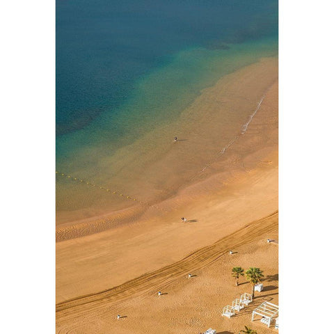 Canary Islands-Tenerife Island-San Andres-elevated view of San Andres Beach Black Modern Wood Framed Art Print by Bibikow, Walter