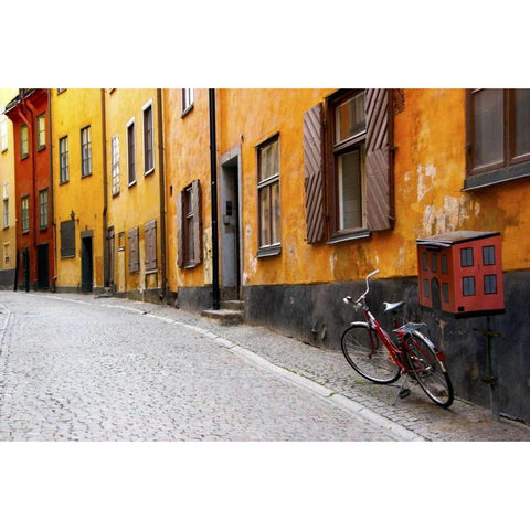 Sweden, Stockholm Street scene in Gamla Stan White Modern Wood Framed Art Print by Ross, Nancy ,  Steve