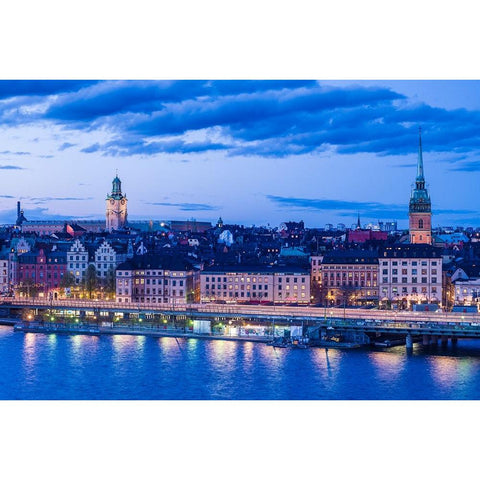 Sweden-Stockholm-Gamla Stan-Old Town-high angle view-dusk Gold Ornate Wood Framed Art Print with Double Matting by Bibikow, Walter