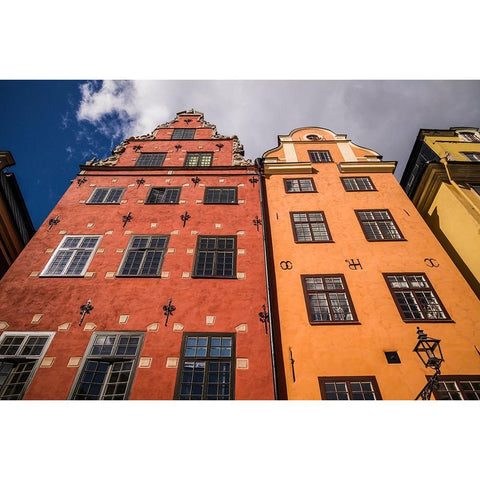 Sweden-Stockholm-Gamla Stan-Old Town-buildings of the Stortorget Square Black Modern Wood Framed Art Print by Bibikow, Walter