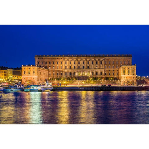 Sweden-Stockholm-Gamla Stan-Old Town-Royal Palace-dusk Black Modern Wood Framed Art Print by Bibikow, Walter