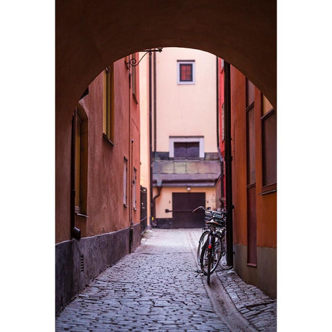 Sweden-Stockholm-Gamla Stan-Old Town-Royal Palace-old town street Black Modern Wood Framed Art Print by Bibikow, Walter