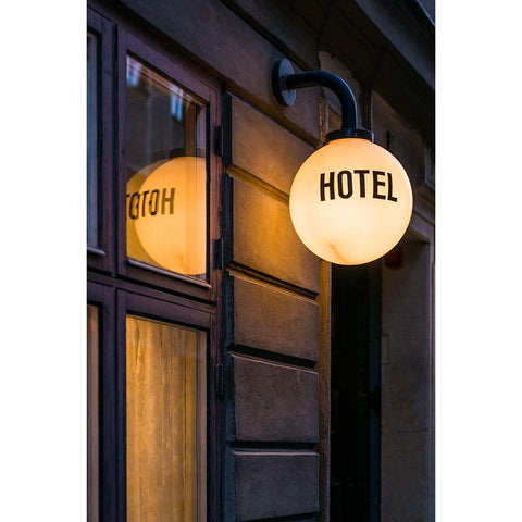 Sweden-Stockholm-Gamla Stan-Old Town-hotel sign White Modern Wood Framed Art Print by Bibikow, Walter