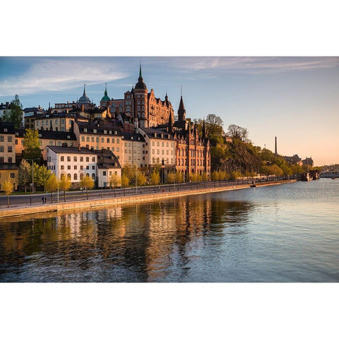 Sweden-Stockholm-view towards Sodermalm neighborhood-sunset White Modern Wood Framed Art Print by Bibikow, Walter