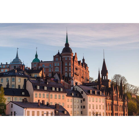 Sweden-Stockholm-view towards Sodermalm neighborhood-sunset White Modern Wood Framed Art Print by Bibikow, Walter