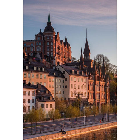 Sweden-Stockholm-view towards Sodermalm neighborhood-sunset Black Modern Wood Framed Art Print by Bibikow, Walter