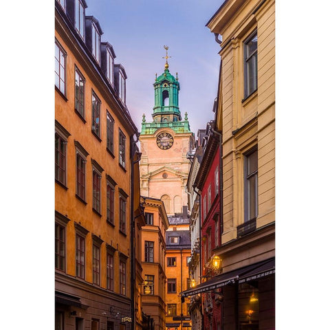 Sweden-Stockholm-Gamla Stan-Old Town-Storkyrkan Cathedral-dusk White Modern Wood Framed Art Print by Bibikow, Walter