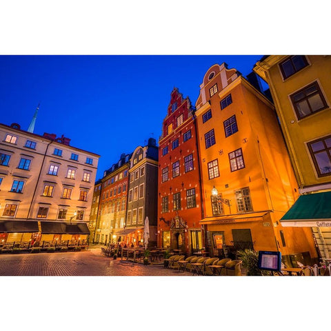 Sweden-Stockholm-Gamla Stan-Old Town-buildings of the Stortorget Square-dusk White Modern Wood Framed Art Print by Bibikow, Walter
