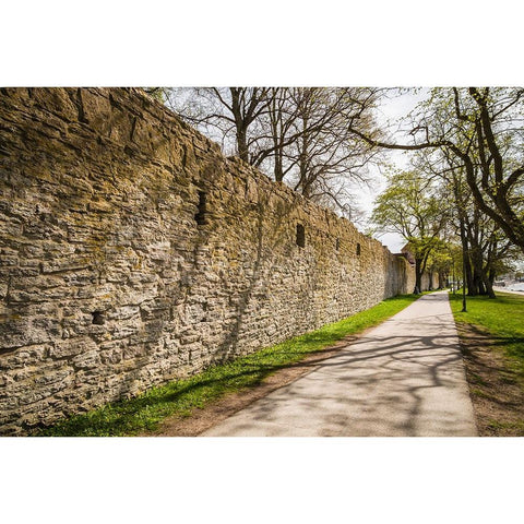 Sweden-Gotland Island-Visby-12th century city wall-most complete medieval city wall in Europe Black Modern Wood Framed Art Print by Bibikow, Walter