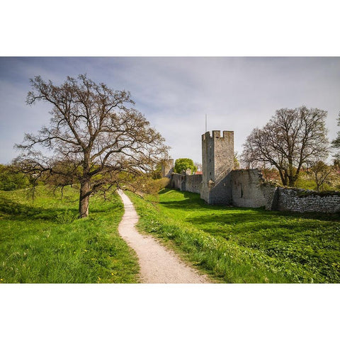 Sweden-Gotland Island-Visby-12th century city wall-most complete medieval city wall in Europe Black Modern Wood Framed Art Print with Double Matting by Bibikow, Walter