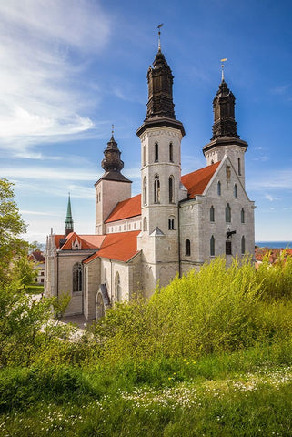 Sweden-Gotland Island-Visby-Visby Cathedral-12th century-exterior White Modern Wood Framed Art Print with Double Matting by Bibikow, Walter