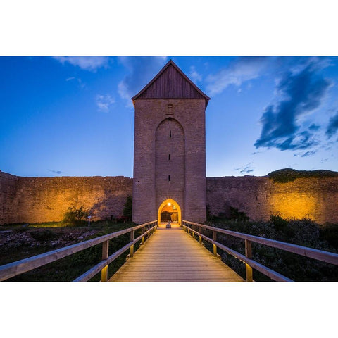 Sweden-Gotland Island-Visby-12th century city wall-most complete medieval city wall in Europe-Oster Black Modern Wood Framed Art Print by Bibikow, Walter