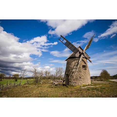 Sweden-Gotland Island-Botvatte-old windmill Black Modern Wood Framed Art Print by Bibikow, Walter