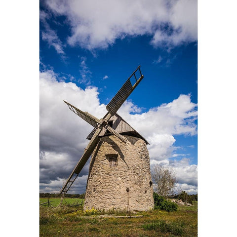 Sweden-Gotland Island-Botvatte-old windmill Black Modern Wood Framed Art Print with Double Matting by Bibikow, Walter