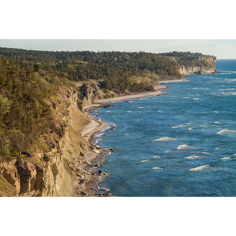 Sweden-Gotland Island-Hogklint-high angle view of western cliffs White Modern Wood Framed Art Print by Bibikow, Walter