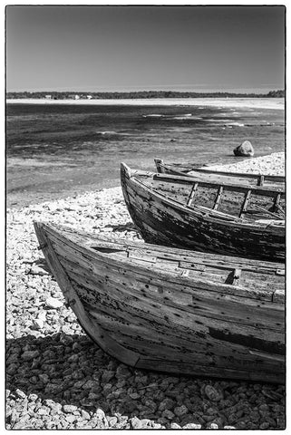 Sweden-Faro Island-Kursviken-coastal farmers fishing boats White Modern Wood Framed Art Print with Double Matting by Bibikow, Walter