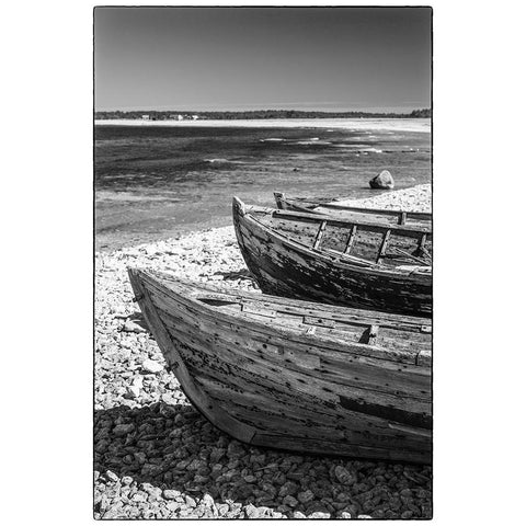 Sweden-Faro Island-Kursviken-coastal farmers fishing boats White Modern Wood Framed Art Print by Bibikow, Walter
