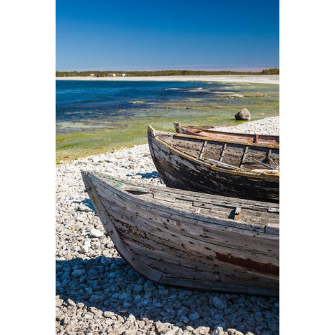 Sweden-Faro Island-Kursviken-coastal farmers fishing boats Black Modern Wood Framed Art Print by Bibikow, Walter