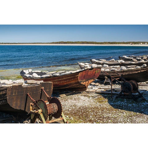 Sweden-Faro Island-Kursviken-coastal farmers fishing boats White Modern Wood Framed Art Print by Bibikow, Walter