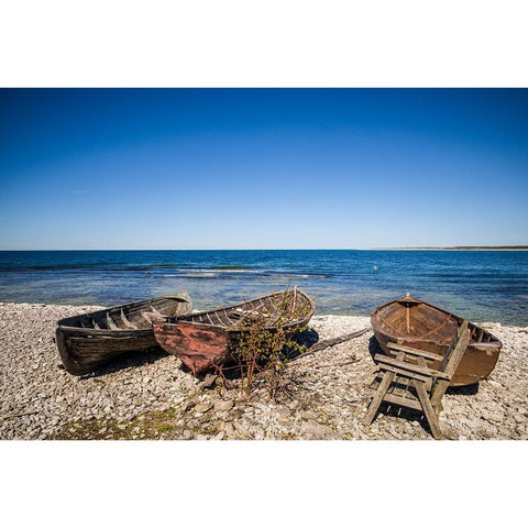 Sweden-Faro Island-Kursviken-coastal farmers fishing boats White Modern Wood Framed Art Print by Bibikow, Walter