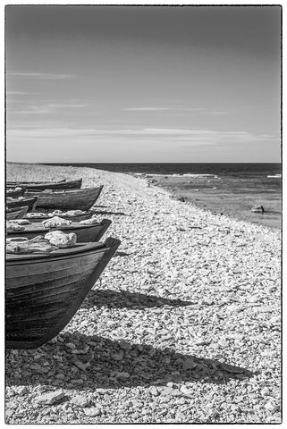Sweden-Faro Island-Kursviken-coastal farmers fishing boats White Modern Wood Framed Art Print with Double Matting by Bibikow, Walter