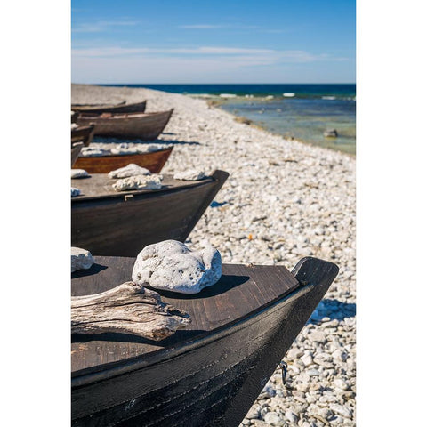 Sweden-Faro Island-Kursviken-coastal farmers fishing boats Black Modern Wood Framed Art Print by Bibikow, Walter