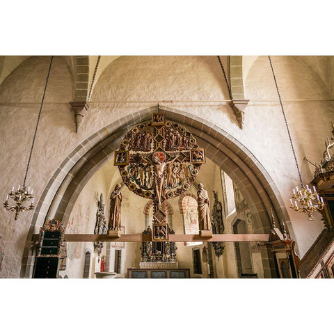 Sweden-Gotland Island-Oja-Oja church-crucifix Gold Ornate Wood Framed Art Print with Double Matting by Bibikow, Walter