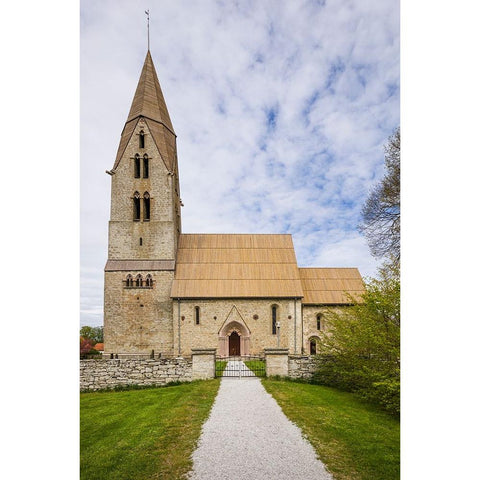 Sweden-Gotland Island-Oja-Oja church-exterior White Modern Wood Framed Art Print by Bibikow, Walter
