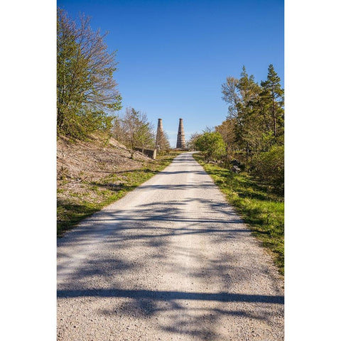 Sweden-Gotland Island-Bungenas-former chalk mine and military base-now an exclusive vacation develo Black Modern Wood Framed Art Print by Bibikow, Walter