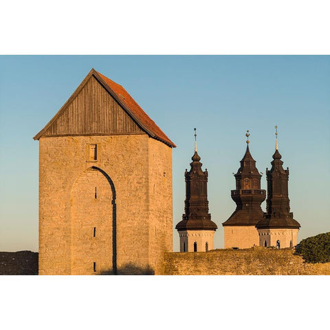 Sweden-Gotland Island-Visby-12th century city wall-most complete medieval city wall in Europe-Oster Gold Ornate Wood Framed Art Print with Double Matting by Bibikow, Walter