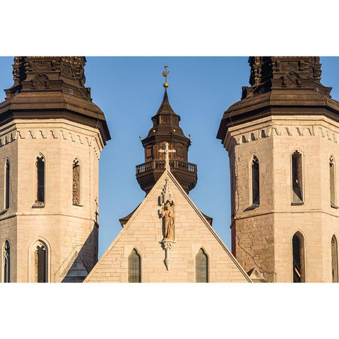 Sweden-Gotland Island-Visby-Visby Cathedral-12th century-exterior White Modern Wood Framed Art Print by Bibikow, Walter