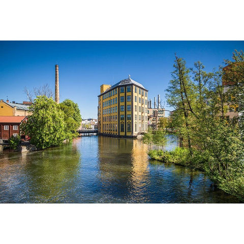 Sweden-Norrkoping-early Swedish industrial town-Arbetets Museum-Museum of Work in former early 20th Black Modern Wood Framed Art Print by Bibikow, Walter