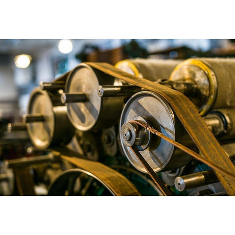 Sweden-Norrkoping-former mill town-19th century cloth loom pulleys Black Modern Wood Framed Art Print by Bibikow, Walter