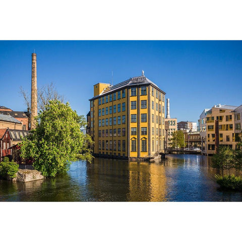 Sweden-Norrkoping-early Swedish industrial town-Arbetets Museum-Museum of Work in former early 20th White Modern Wood Framed Art Print by Bibikow, Walter